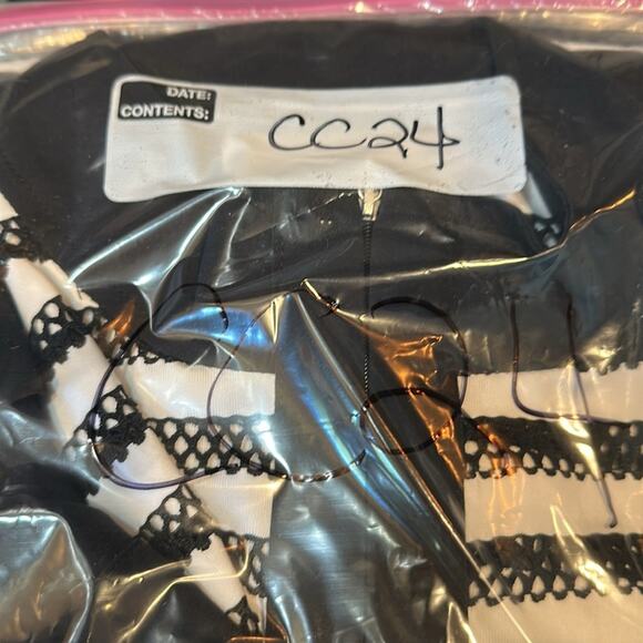 Weekends by Chico’s Women's Sz 1 US 8 M Striped Mesh Jacket Black White Academia - Picture 15 of 15